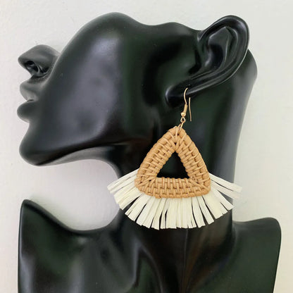 1 Pair Vacation Triangle Round Braid Rattan Drop Earrings