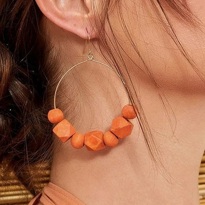 1 Pair Vacation Tropical Ball Wooden Beads Copper Drop Earrings