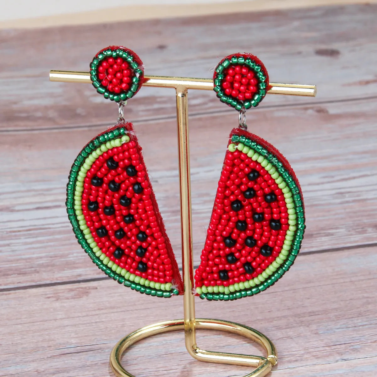 1 Pair Vacation Tropical Fruit Watermelon Beaded Fruit Beaded Nonwoven Glass Drop Earrings