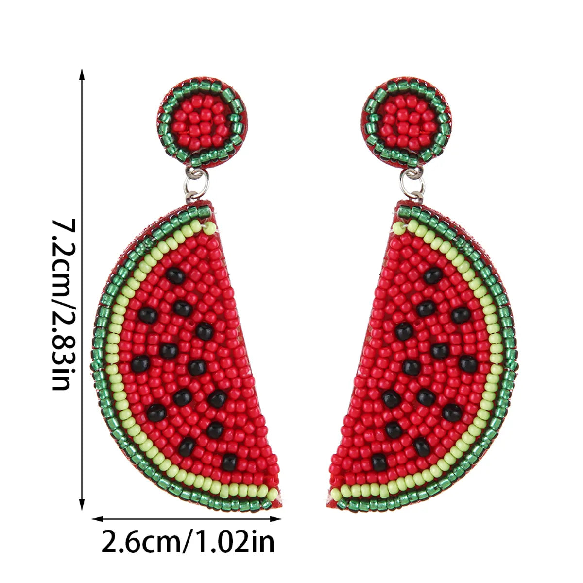 1 Pair Vacation Tropical Fruit Watermelon Beaded Fruit Beaded Nonwoven Glass Drop Earrings