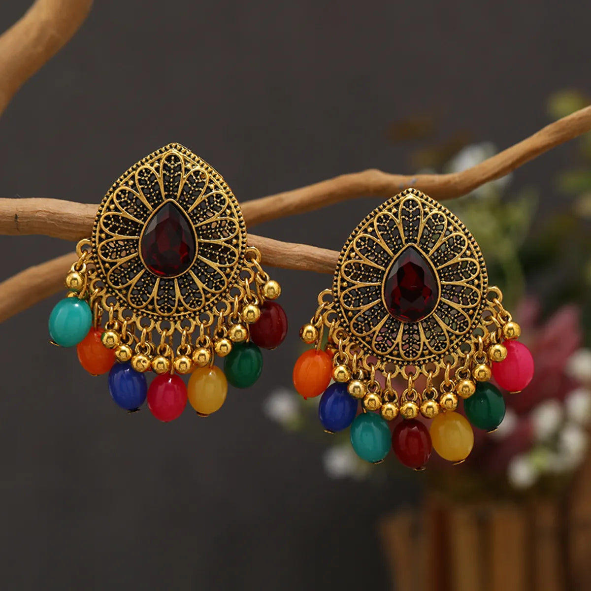 1 Pair Vacation Water Droplets Tassel Plating Inlay Metal Rhinestones Gold Plated Drop Earrings