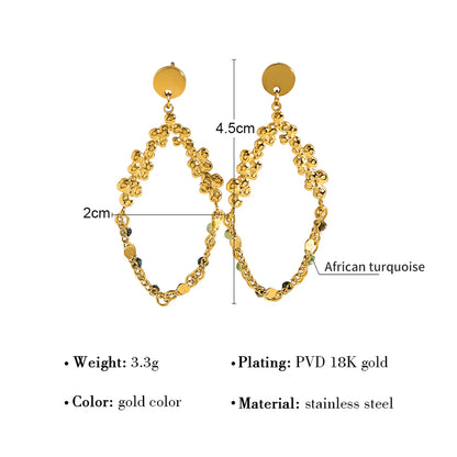 1 Pair Vacation Wreath Twist Plating Stainless Steel Natural Stone 18k Gold Plated Drop Earrings Ear Studs