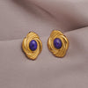 1 Pair Vintage Style Baroque Style MAMA Oval Plating Inlay 304 Stainless Steel Artificial Pearls Natural Stone 18K Gold Plated Ear Studs