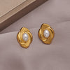 1 Pair Vintage Style Baroque Style MAMA Oval Plating Inlay 304 Stainless Steel Artificial Pearls Natural Stone 18K Gold Plated Ear Studs