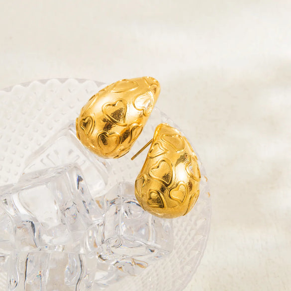 1 Pair Vintage Style C Shape Water Droplets Heart Shape Plating Inlay Stainless Steel Zircon 18k Gold Plated Ear Studs