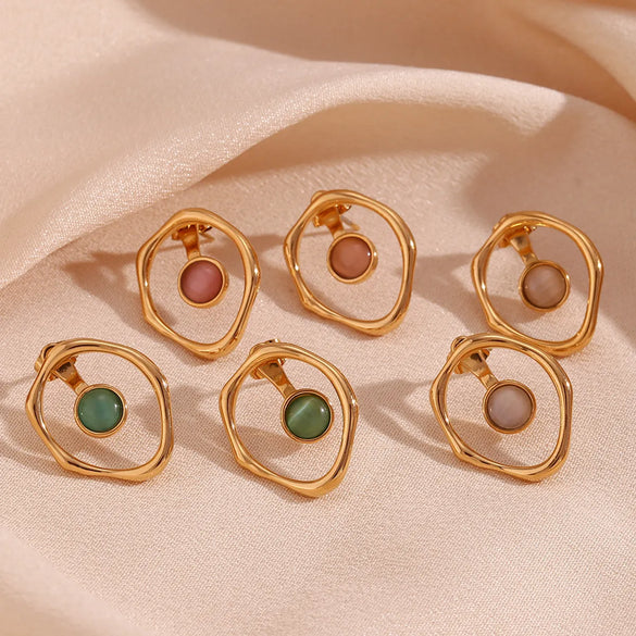 1 Pair Vintage Style Classic Style Round Plating Stainless Steel 18k Gold Plated Ear Studs