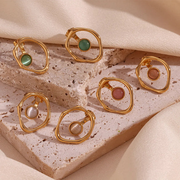 1 Pair Vintage Style Classic Style Round Plating Stainless Steel 18k Gold Plated Ear Studs