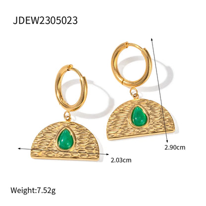 1 Pair Vintage Style Classic Style Water Droplets Inlay 304 Stainless Steel Malay Jade 18K Gold Plated Drop Earrings