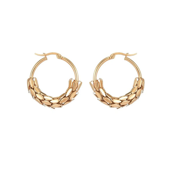 1 Pair Vintage Style Commute Circle Plating Hollow Out Stainless Steel 18K Gold Plated Hoop Earrings