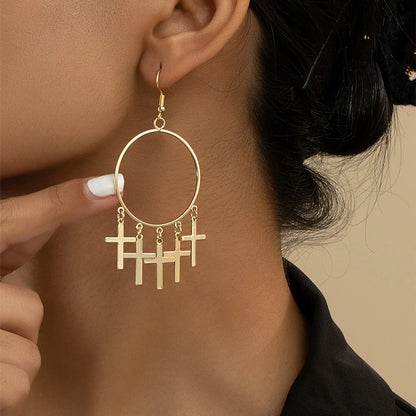 1 Pair Vintage Style Cross Alloy Drop Earrings