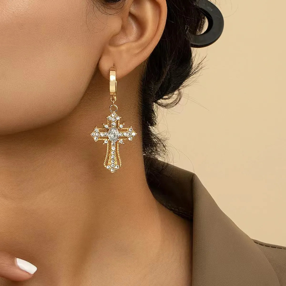 1 Pair Vintage Style Cross Plating Copper Drop Earrings