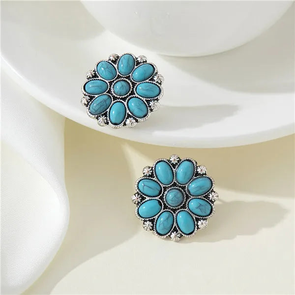 1 Pair Vintage Style Ethnic Style Bohemian Geometric Flower Inlay Alloy Acrylic Turquoise Ear Studs