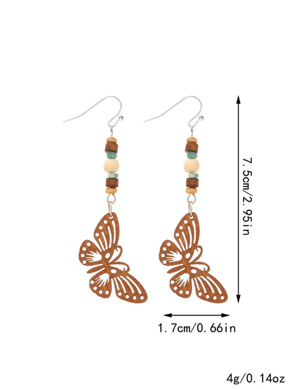 1 Pair Vintage Style Ethnic Style Leaves Butterfly Hollow Out Wood Drop Earrings