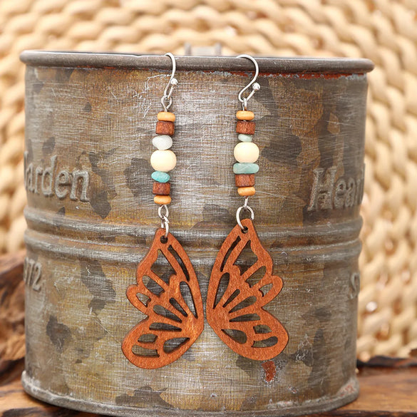 1 Pair Vintage Style Ethnic Style Leaves Butterfly Hollow Out Wood Drop Earrings