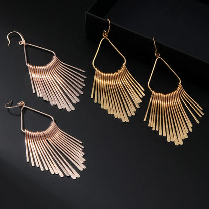 1 Pair Vintage Style Ethnic Style Water Droplets Tassel Plating Hollow Out Iron Rose Gold Plated Gold Plated Ear Hook