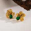 1 Pair Vintage Style Exaggerated Classic Style Flower Petal Plating Inlay 304 Stainless Steel Zircon 18K Gold Plated Ear Studs