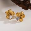 1 Pair Vintage Style Exaggerated Classic Style Flower Petal Plating Inlay 304 Stainless Steel Zircon 18K Gold Plated Ear Studs
