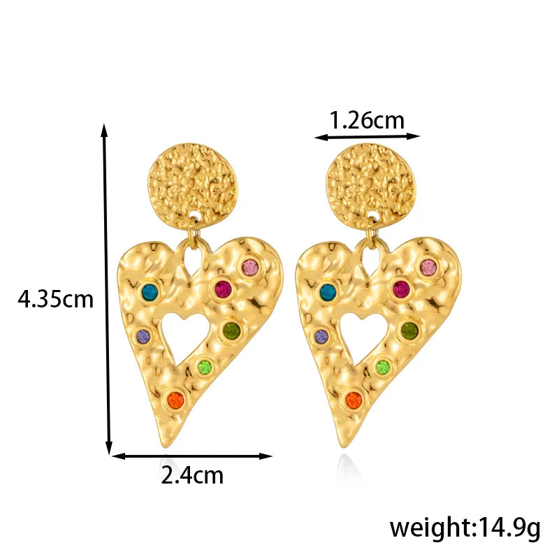 1 Pair Vintage Style French Style Geometric Heart Shape Inlay 304 Stainless Steel Zircon Drop Earrings