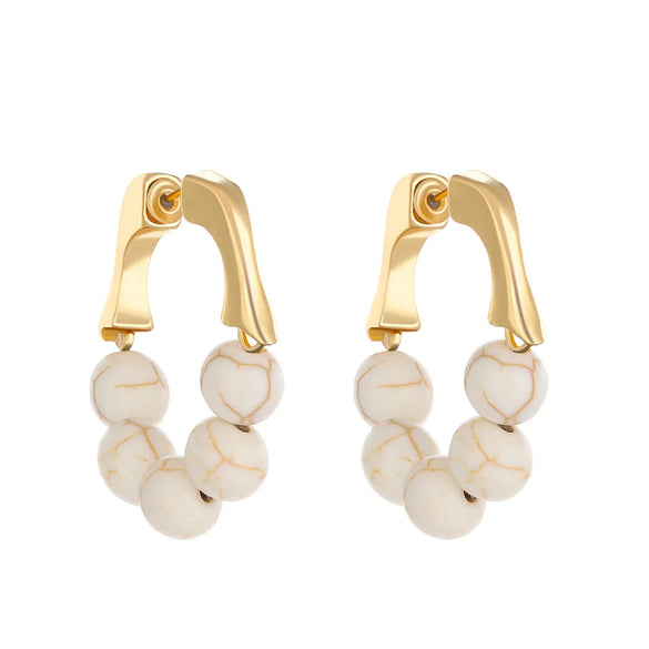 1 Pair Vintage Style French Style Round Beaded Imitation Pearl Alloy Turquoise Earrings