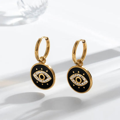 1 Pair Vintage Style French Style Simple Style Devil'S Eye Plating Inlay 304 Stainless Steel Zircon Earrings