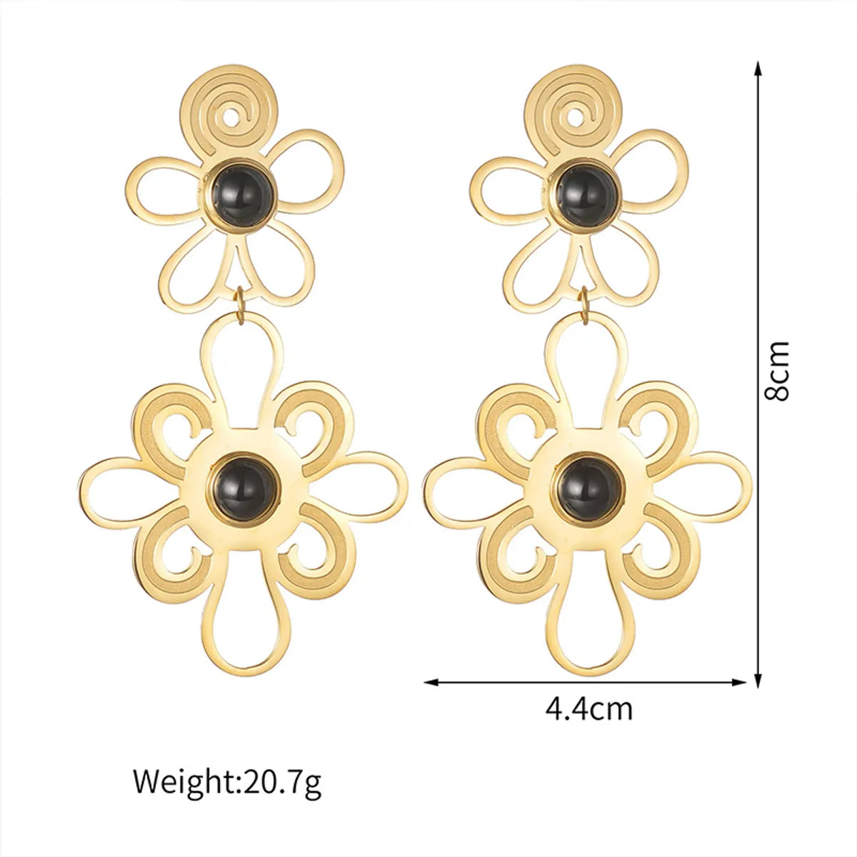 1 Pair Vintage Style French Style Simple Style Flower Plating Hollow Out Inlay 304 Stainless Steel Glass Stone 14K Gold Plated Drop Earrings