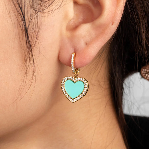1 Pair Vintage Style French Style Simple Style Heart Shape Plating Inlay Stainless Steel Zircon 18k Gold Plated Drop Earrings