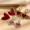 1 Pair Vintage Style French Style Simple Style Oil Painting Heart Shape 304 Stainless Steel Zircon Drop Earrings Ear Studs