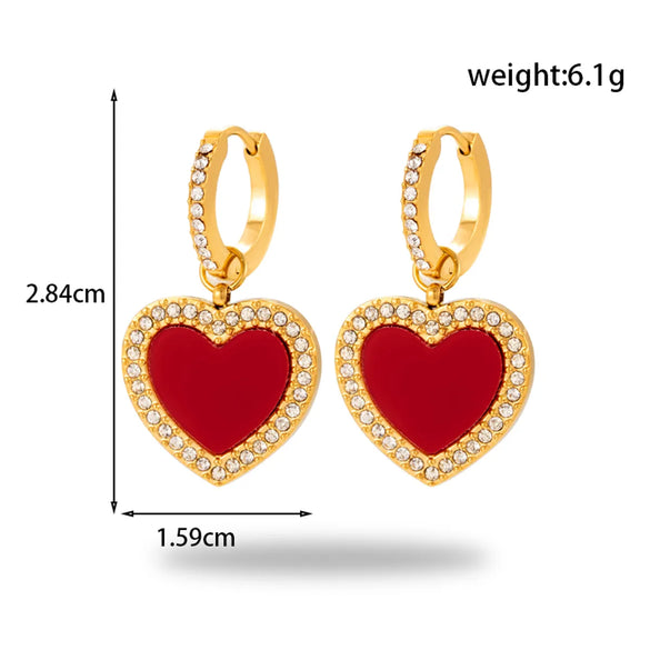 1 Pair Vintage Style French Style Simple Style Oil Painting Heart Shape 304 Stainless Steel Zircon Drop Earrings Ear Studs