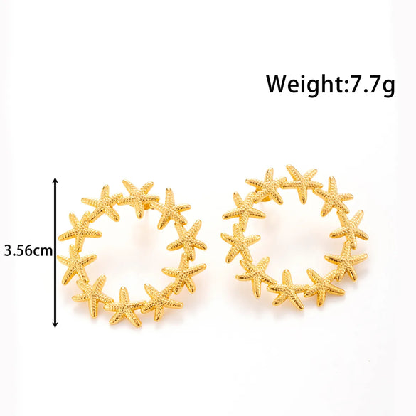 1 Pair Vintage Style French Style Sun Starfish Ginkgo Leaf 304 Stainless Steel Ear Studs