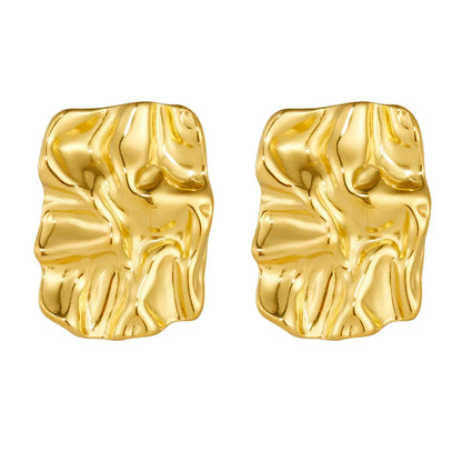 1 Pair Vintage Style Geometric Pleated 304 Stainless Steel 18K Gold Plated Ear Studs