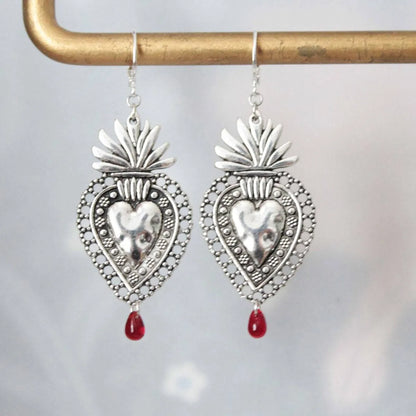 1 Pair Vintage Style Heart Shape Alloy Drop Earrings