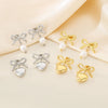 1 Pair Vintage Style Heart Shape Bow Knot 304 Stainless Steel 18K Gold Plated Drop Earrings