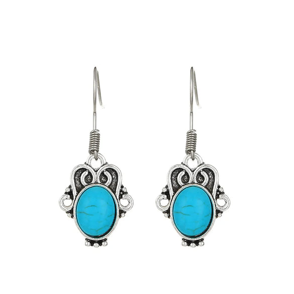 1 Pair Vintage Style Heart Shape Inlay Alloy Turquoise Silver Plated Drop Earrings