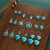 1 Pair Vintage Style Heart Shape Inlay Alloy Turquoise Silver Plated Drop Earrings