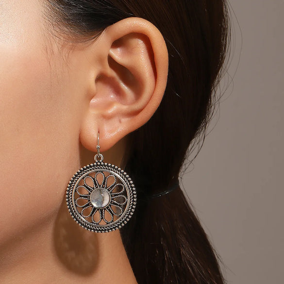 1 Pair Vintage Style Heart Shape Inlay Alloy Turquoise Silver Plated Drop Earrings