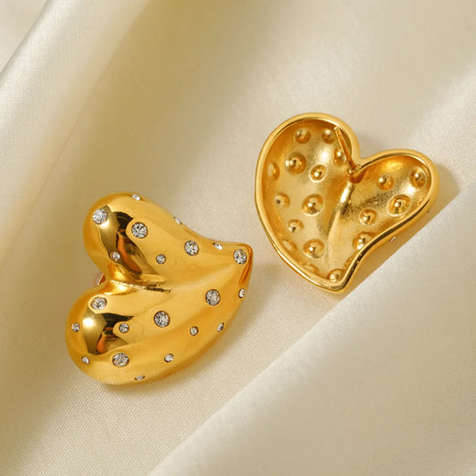 1 Pair Vintage Style Heart Shape Plating Inlay Stainless Steel Rhinestones 18k Gold Plated Ear Studs