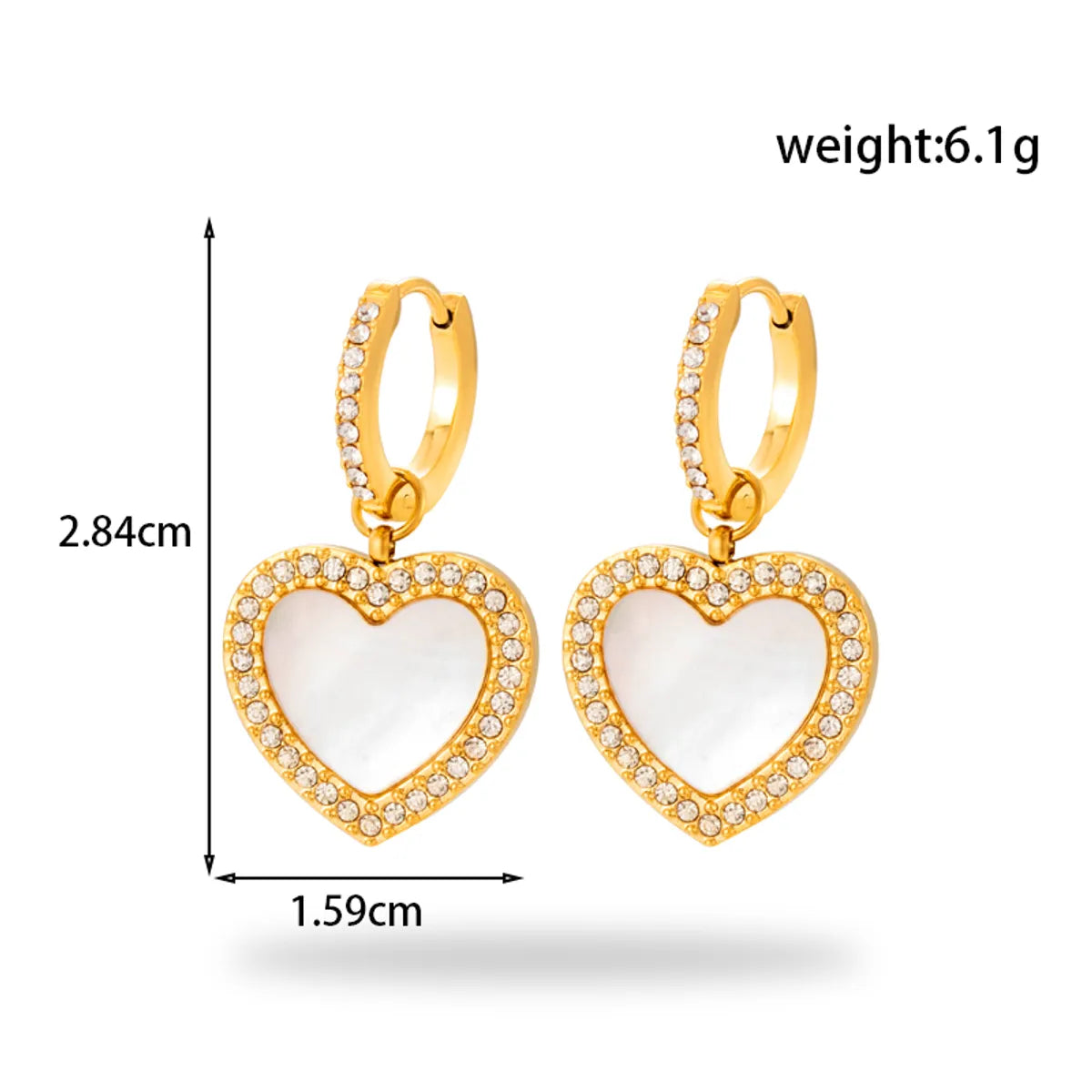 1 Pair Vintage Style Heart Shape Plating Inlay 304 Stainless Steel Zircon Drop Earrings