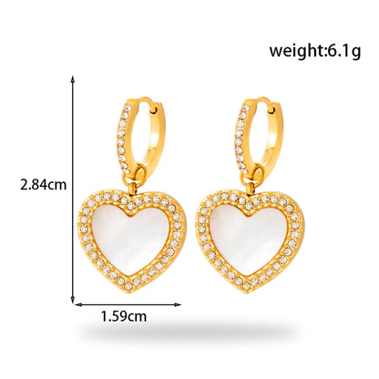 1 Pair Vintage Style Heart Shape Plating Inlay 304 Stainless Steel Zircon Drop Earrings