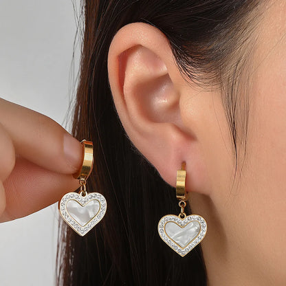 1 Pair Vintage Style Heart Shape Polishing Plating Inlay Titanium Steel Rhinestones Drop Earrings