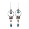 1 Pair Vintage Style Lady Round Metal Inlaid Turquoise Artificial Gemstones Silver Plated Women's Drop Earrings