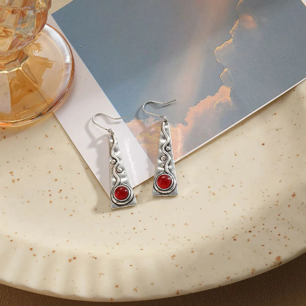 1 Pair Vintage Style Leaf Rectangle Enamel Plating Inlay Alloy Natural Stone Drop Earrings