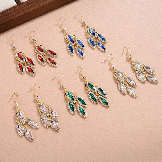 1 Pair Vintage Style Leaves Plating Inlay Alloy Crystal Rhinestones Drop Earrings