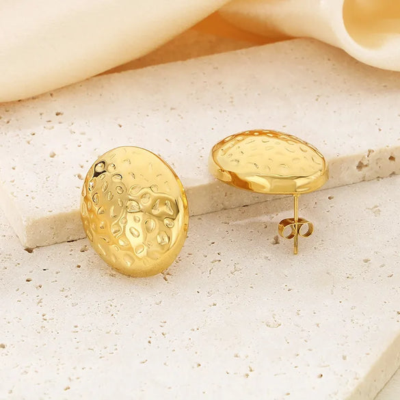 1 Pair Vintage Style Oval Heart Shape Plating 304 Stainless Steel 18K Gold Plated Ear Studs