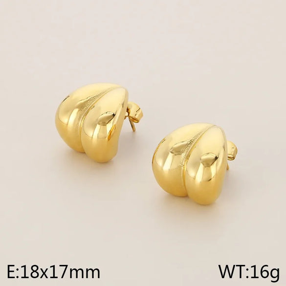 1 Pair Vintage Style Oval Heart Shape Plating 304 Stainless Steel 18K Gold Plated Ear Studs