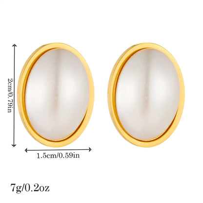 1 Pair Vintage Style Oval Inlay 304 Stainless Steel Pearl 18K Gold Plated Ear Studs