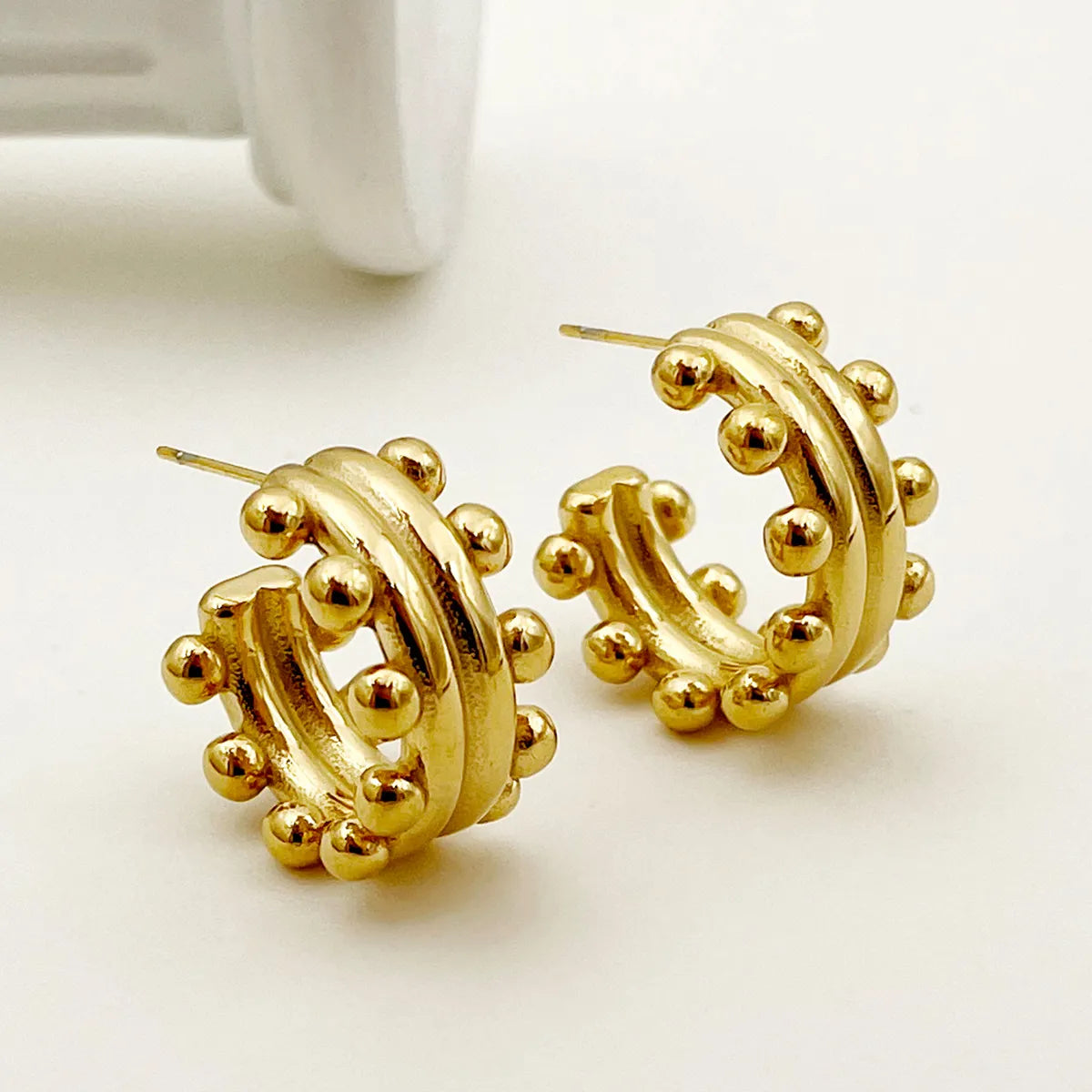 1 Pair Vintage Style Roman Style C Shape Plating Stainless Steel Gold Plated Ear Studs