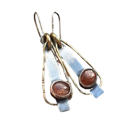 1 Pair Vintage Style Round Rectangle Inlay Alloy Opal Drop Earrings