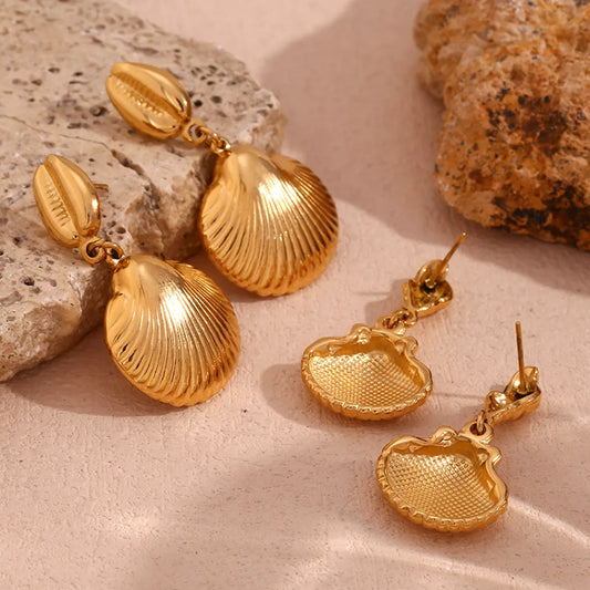 1 Pair Vintage Style Simple Style Classic Style Conch Shell Plating Stainless Steel 18k Gold Plated Drop Earrings