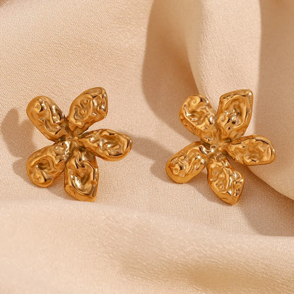 1 Pair Vintage Style Simple Style Classic Style Flower Plating Pleated Stainless Steel 18k Gold Plated Ear Studs