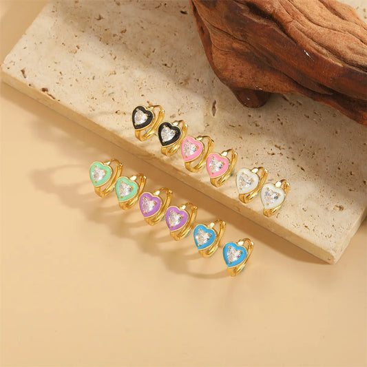 1 Pair Vintage Style Simple Style Commute Heart Shape Enamel Inlay Copper Zircon 14K Gold Plated Earrings